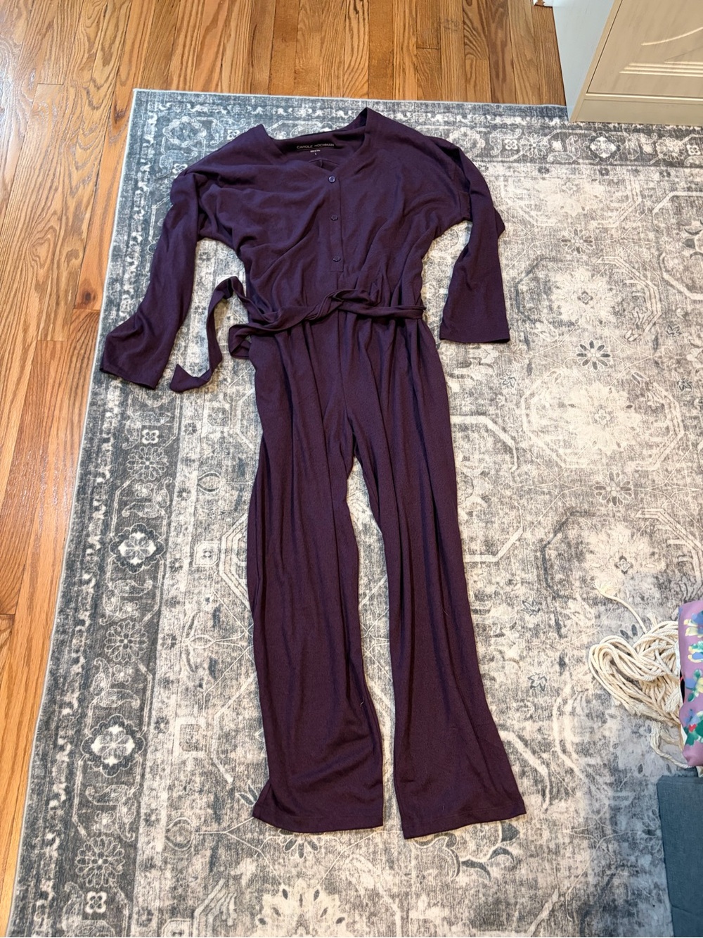 Midnight by Carole Hochman Deep Plum Button-Front Long Jumpsuit